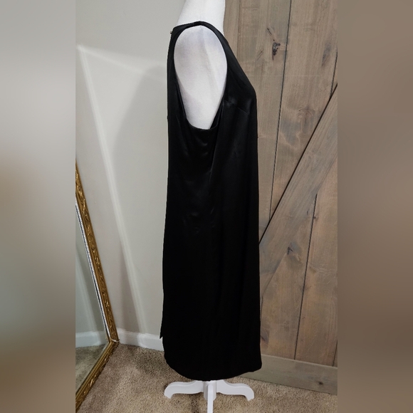 Vintage CADAZ 100% Silk Midi Shift Sleeveless Slip Dress In Black. Size 10 - Picture 9 of 15